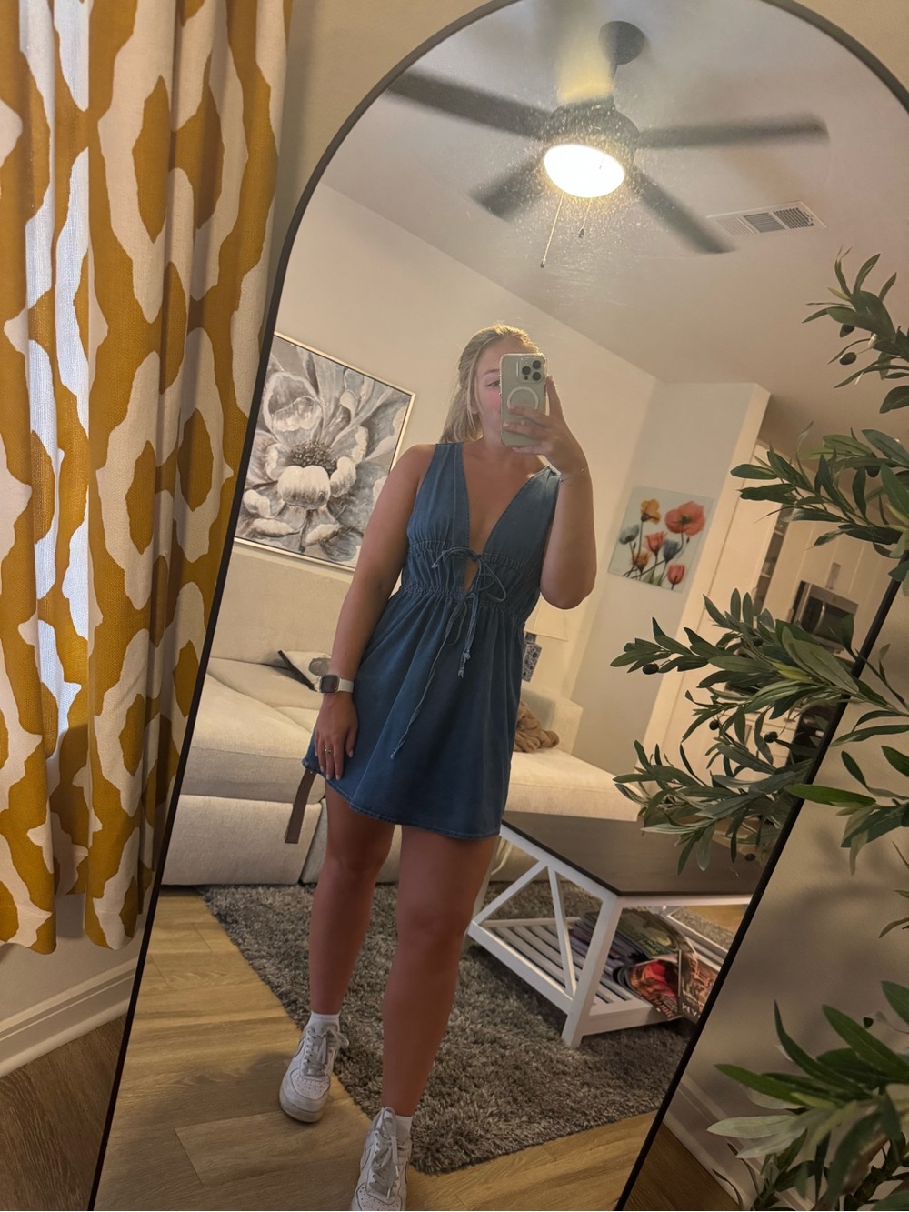 Missguided Blue Denim Tie-Front Mini Dress